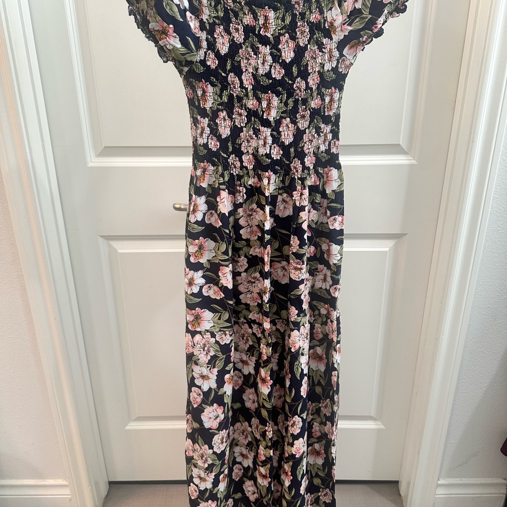 Black Floral Maxi Dress with Pink Blossoms